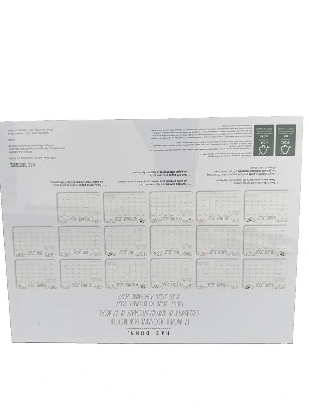 2027 Rae Dunn Desk Blotter Planner Calendar 17 Month August’06-Dec.2027 Floral